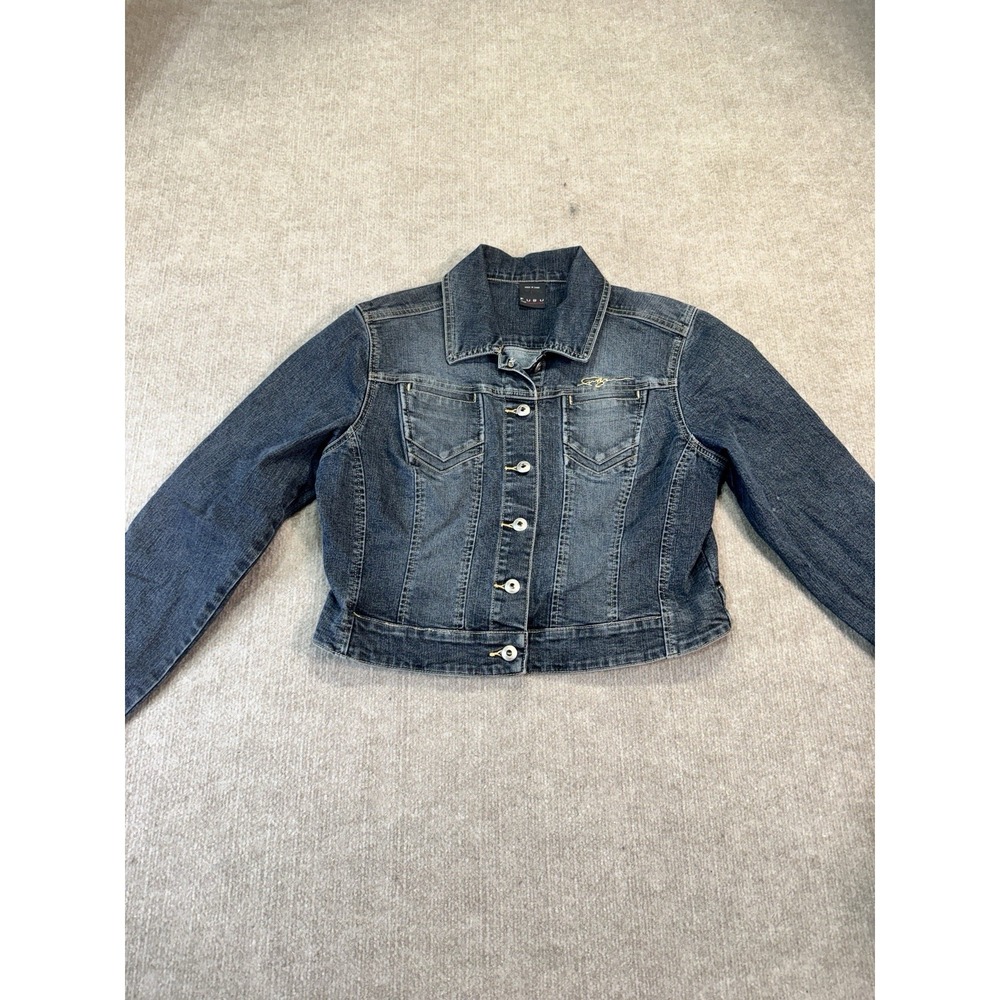 Fubu The Collection Denim Jacket Womens L Stretch Classic Vintage
